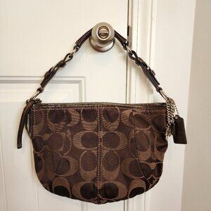 Coach Signature Brown Canvas Shoulder Bag Hobo + Dust Bag